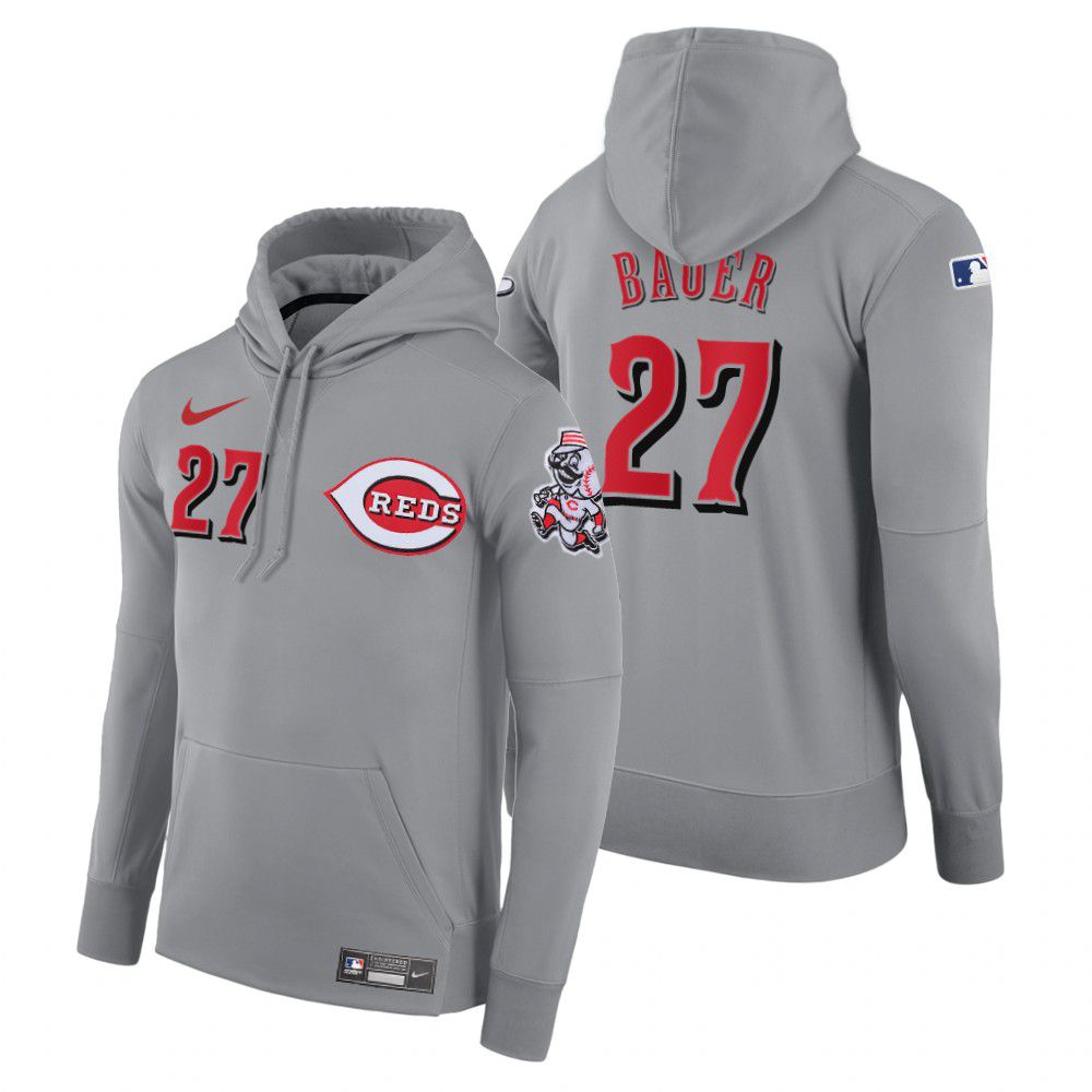 Men Cincinnati Reds 27 Bauer gray road hoodie 2021 MLB Nike Jerseys